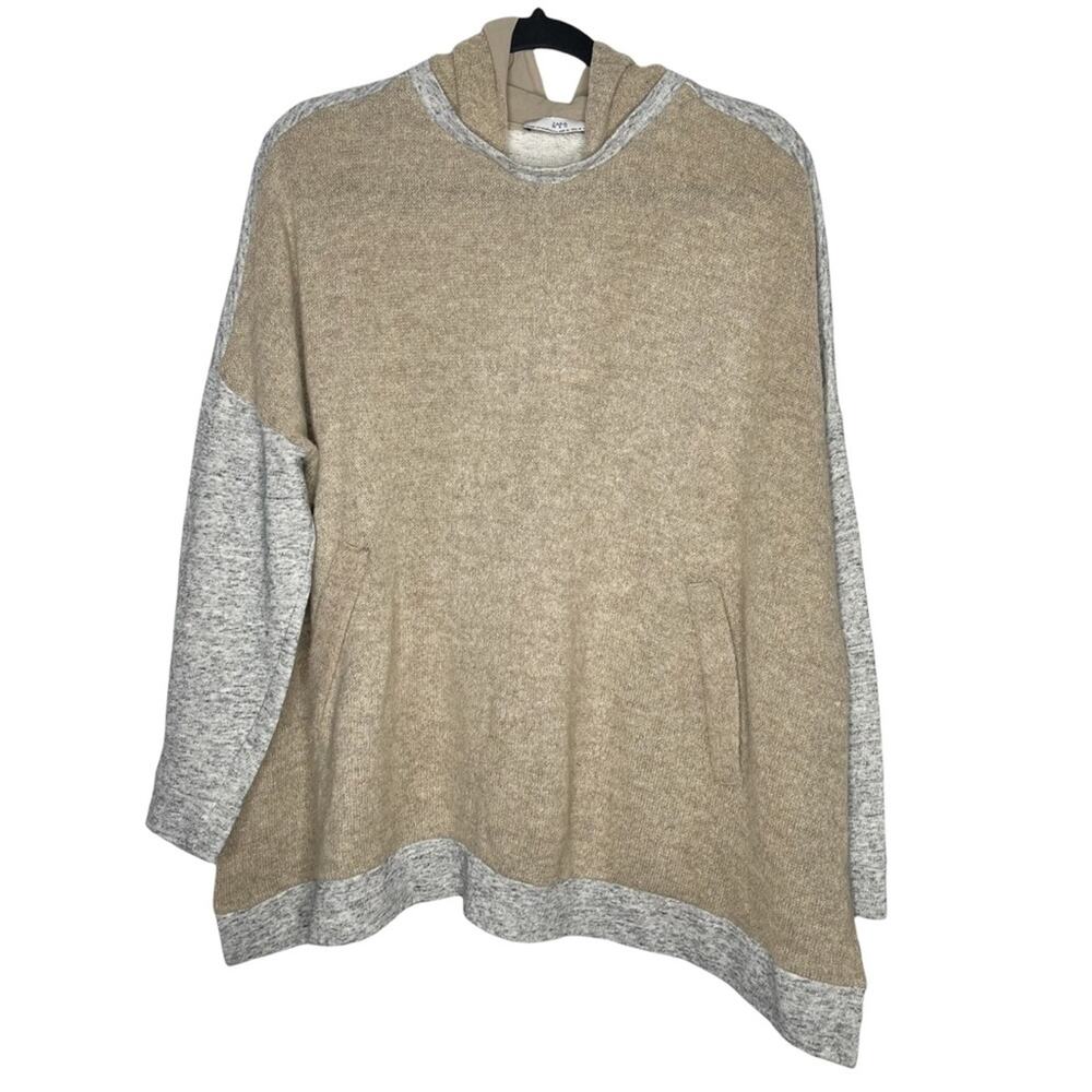 ZARA W&B /gray & tan mixed oversized hooded sweatshirt sweater pullover / M
